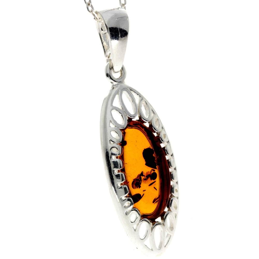 925 Sterling Silver & Baltic Amber Modern Designer Pendant - GL2020