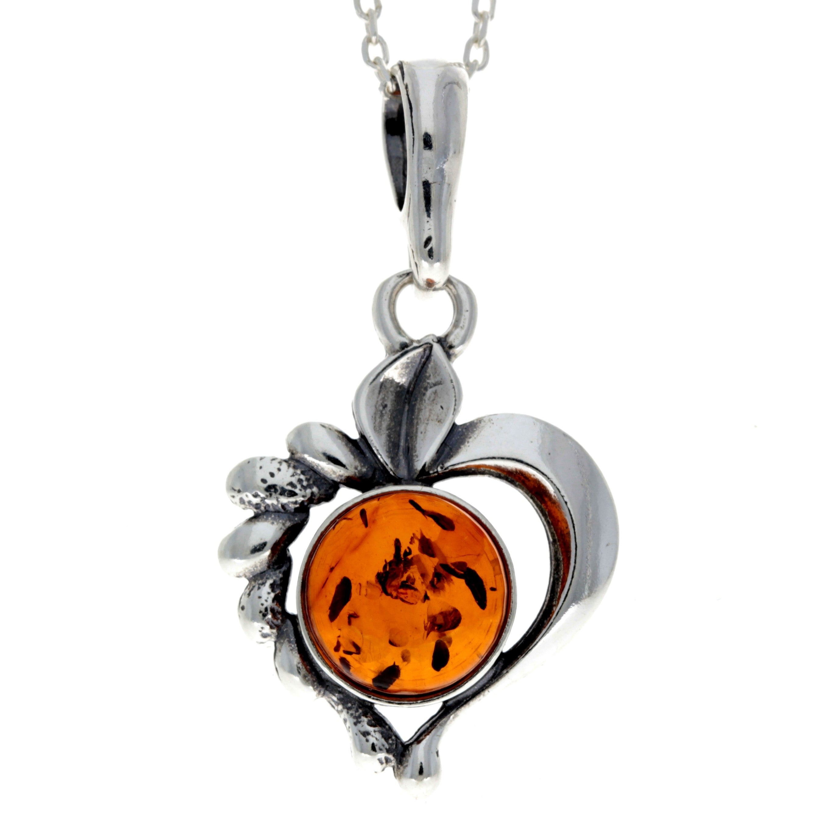 925 Sterling Silver & Baltic Amber Modern Heart Pendant- 1626