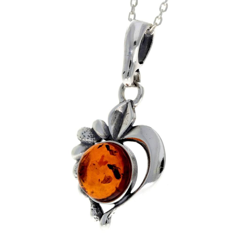 925 Sterling Silver & Baltic Amber Modern Heart Pendant- 1626