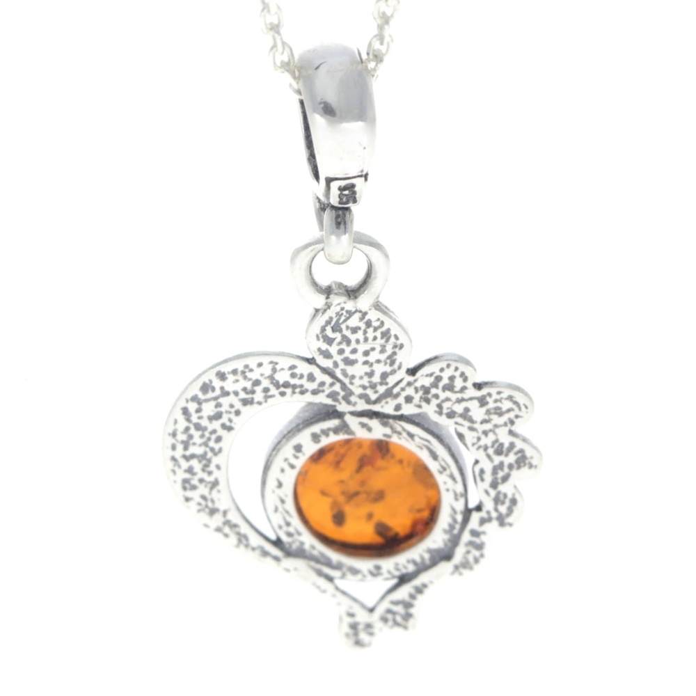 925 Sterling Silver & Baltic Amber Modern Heart Pendant- 1626