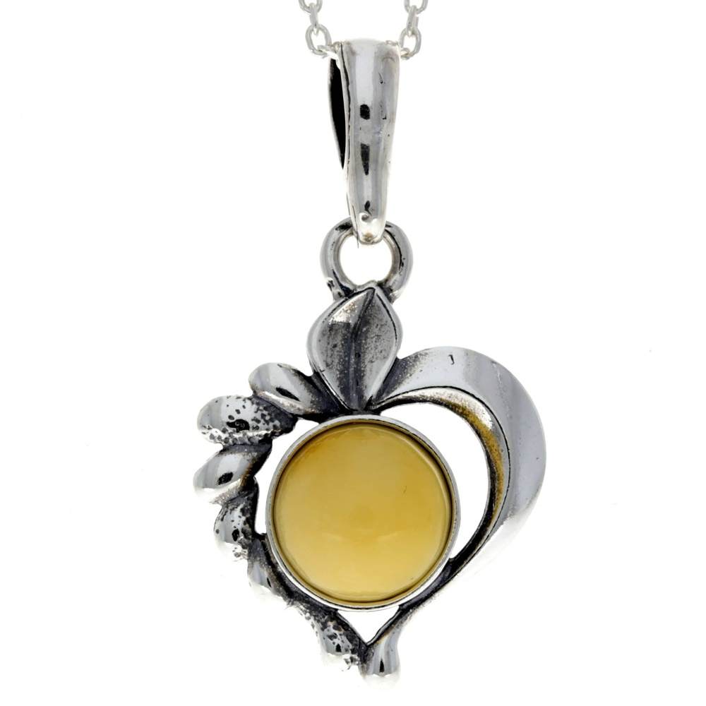 925 Sterling Silver & Baltic Amber Modern Heart Pendant- 1626