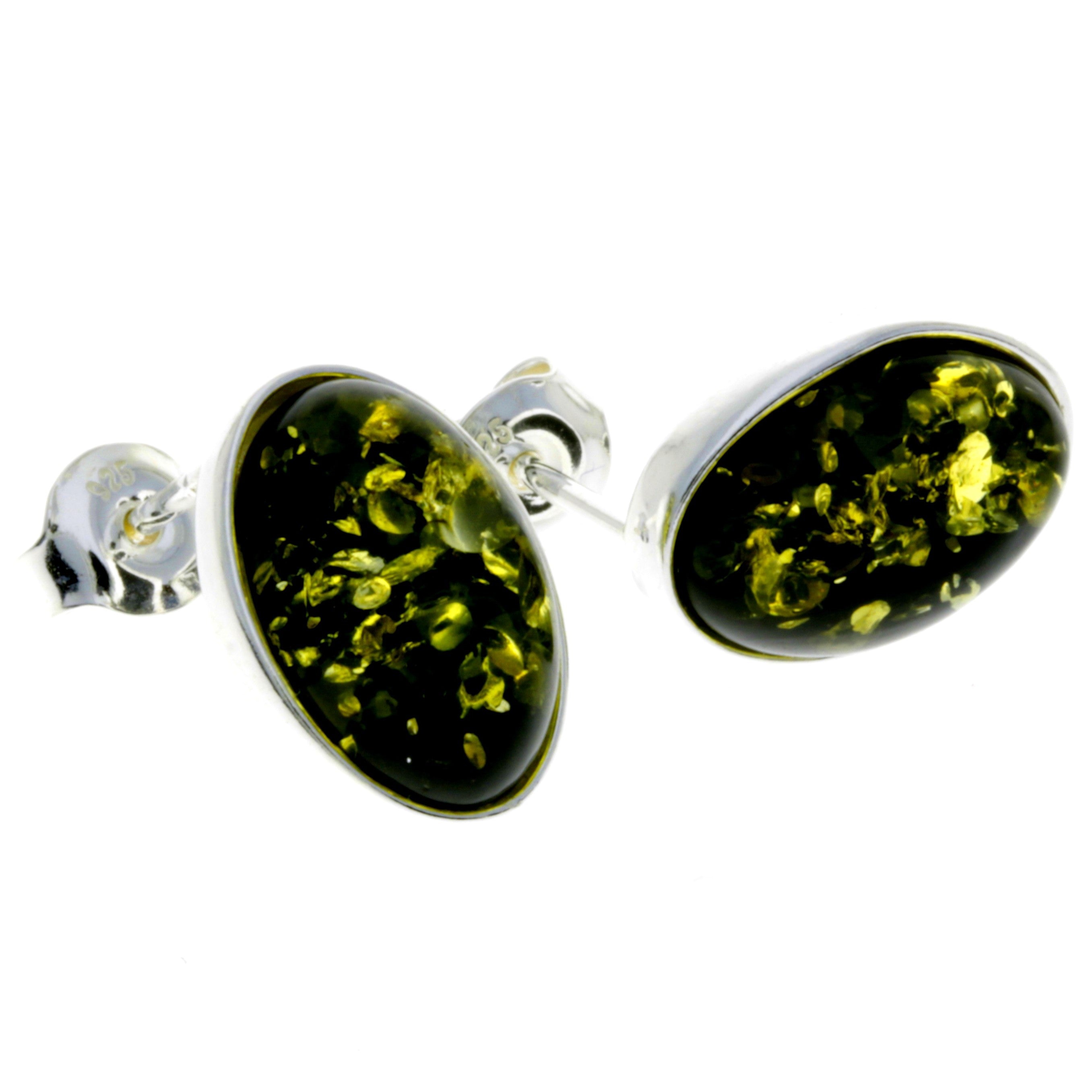 925 Sterling Silver & Oval Baltic Amber Large Classic Studs Earrings - M646