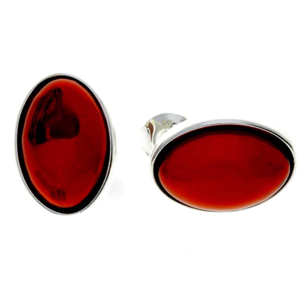 925 Sterling Silver & Oval Baltic Amber Large Classic Studs Earrings - M646