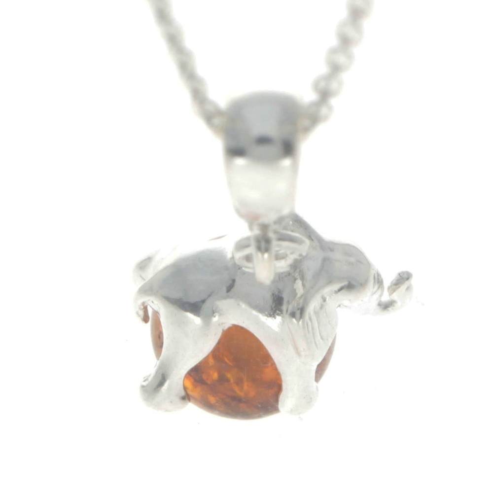 925 Sterling Silver Lucky Elephant sitting on Amber Ball - GL354