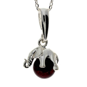 925 Sterling Silver Lucky Elephant sitting on Amber Ball - GL354