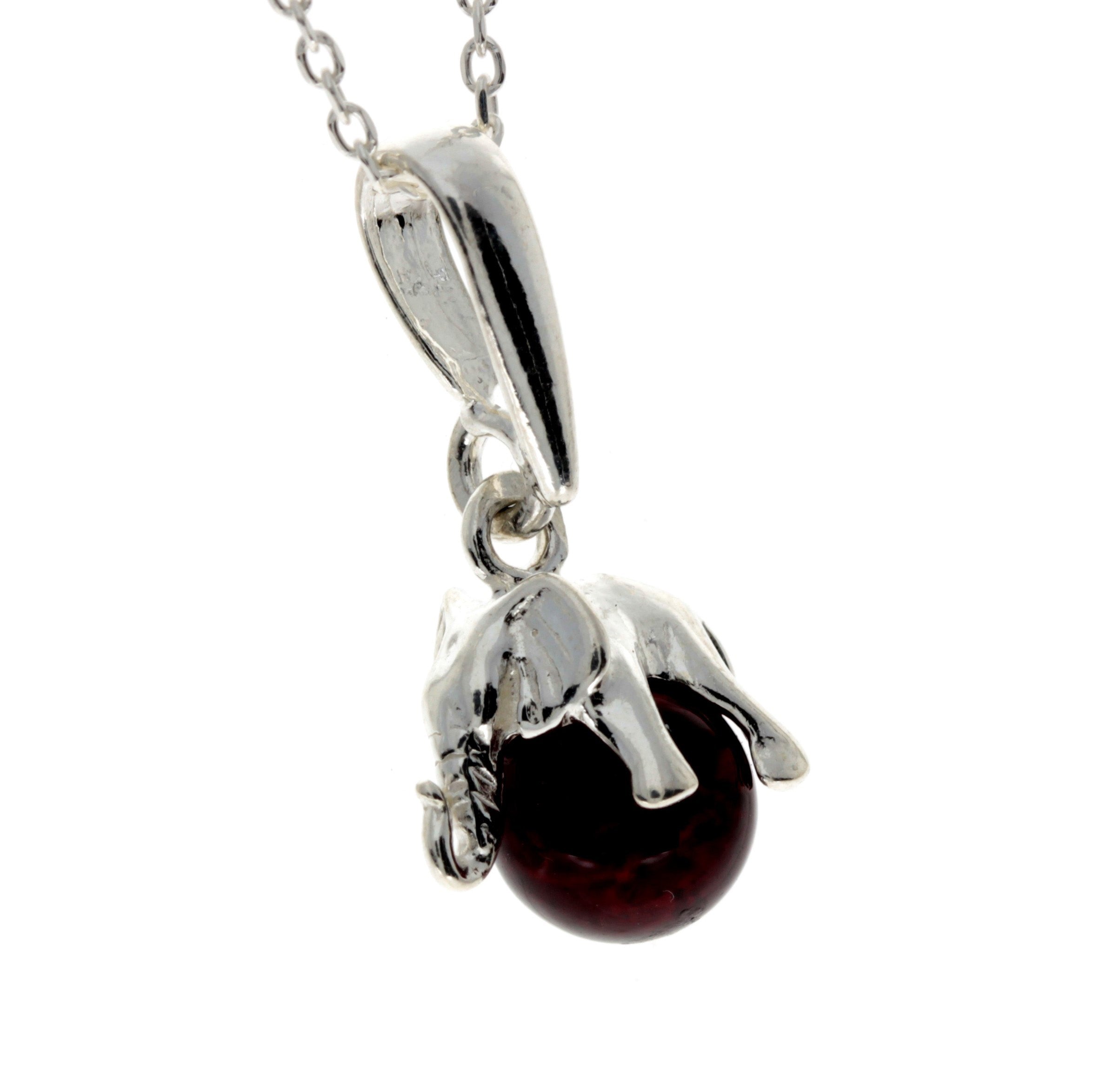 925 Sterling Silver Lucky Elephant sitting on Amber Ball - GL354