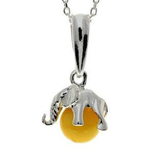 925 Sterling Silver Lucky Elephant sitting on Amber Ball - GL354