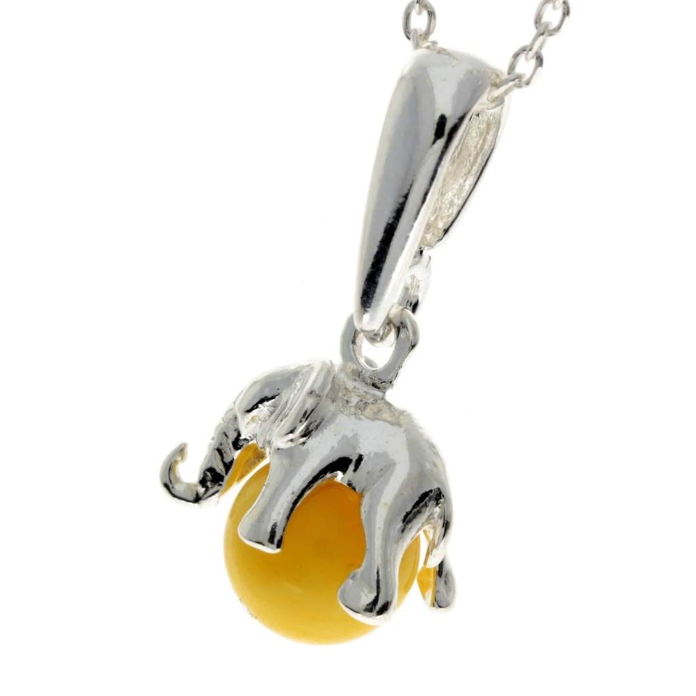 925 Sterling Silver Lucky Elephant sitting on Amber Ball - GL354