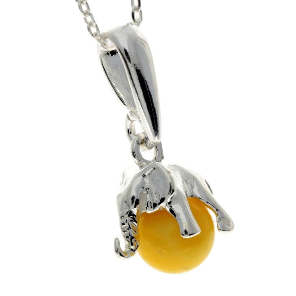 925 Sterling Silver Lucky Elephant sitting on Amber Ball - GL354