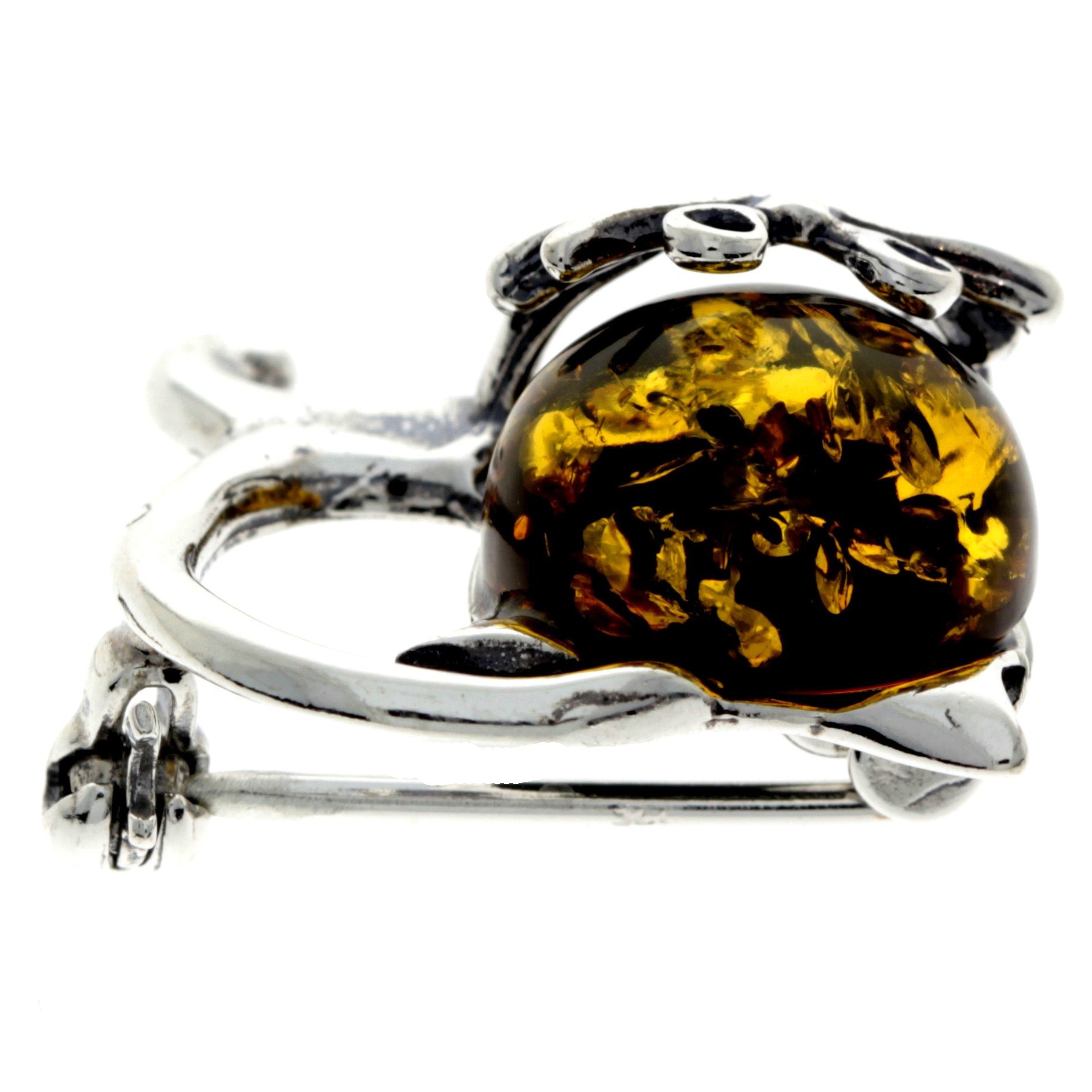 925 Sterling Silver & Baltic Amber Cat Brooch - 4174