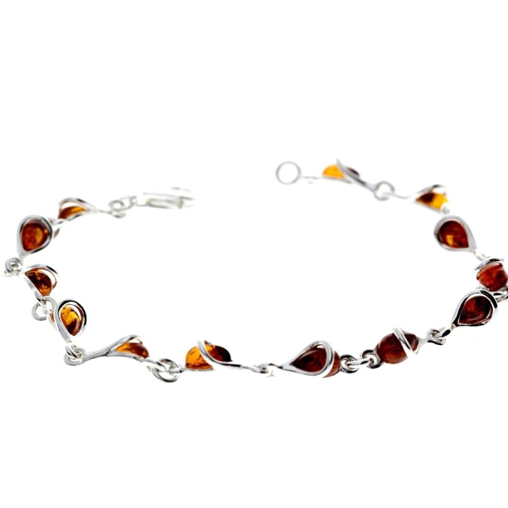 925 Sterling Silver & Baltic Amber Modern Link Bracelet - GL554