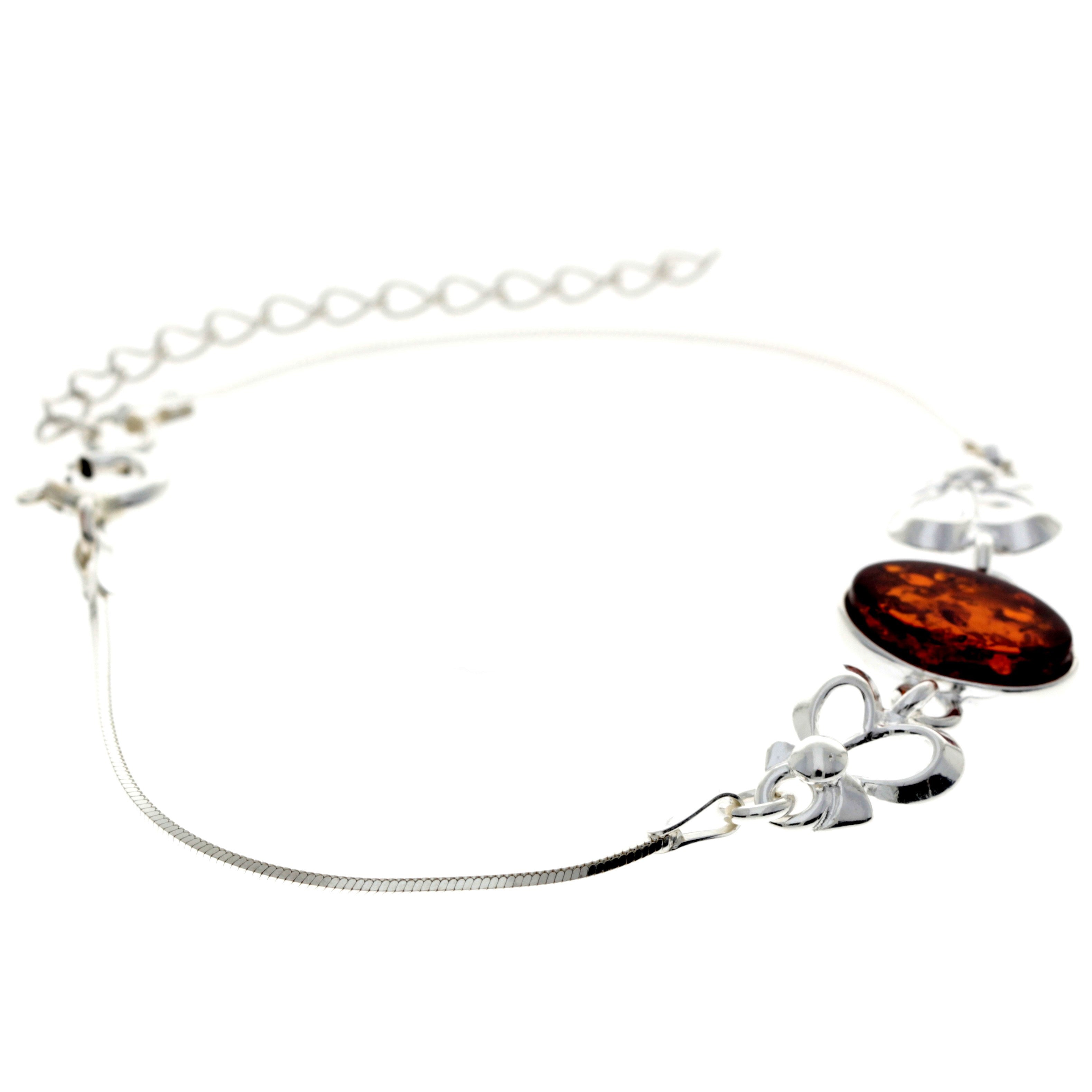 925 Sterling Silver & Baltic Amber Adjustable Bracelet with Silver Hearts - M559