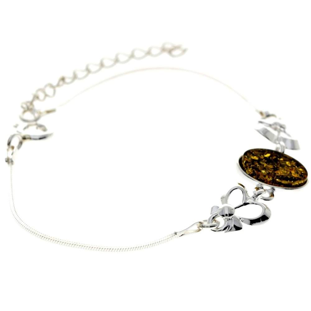 925 Sterling Silver & Baltic Amber Adjustable Bracelet with Silver Hearts - M559