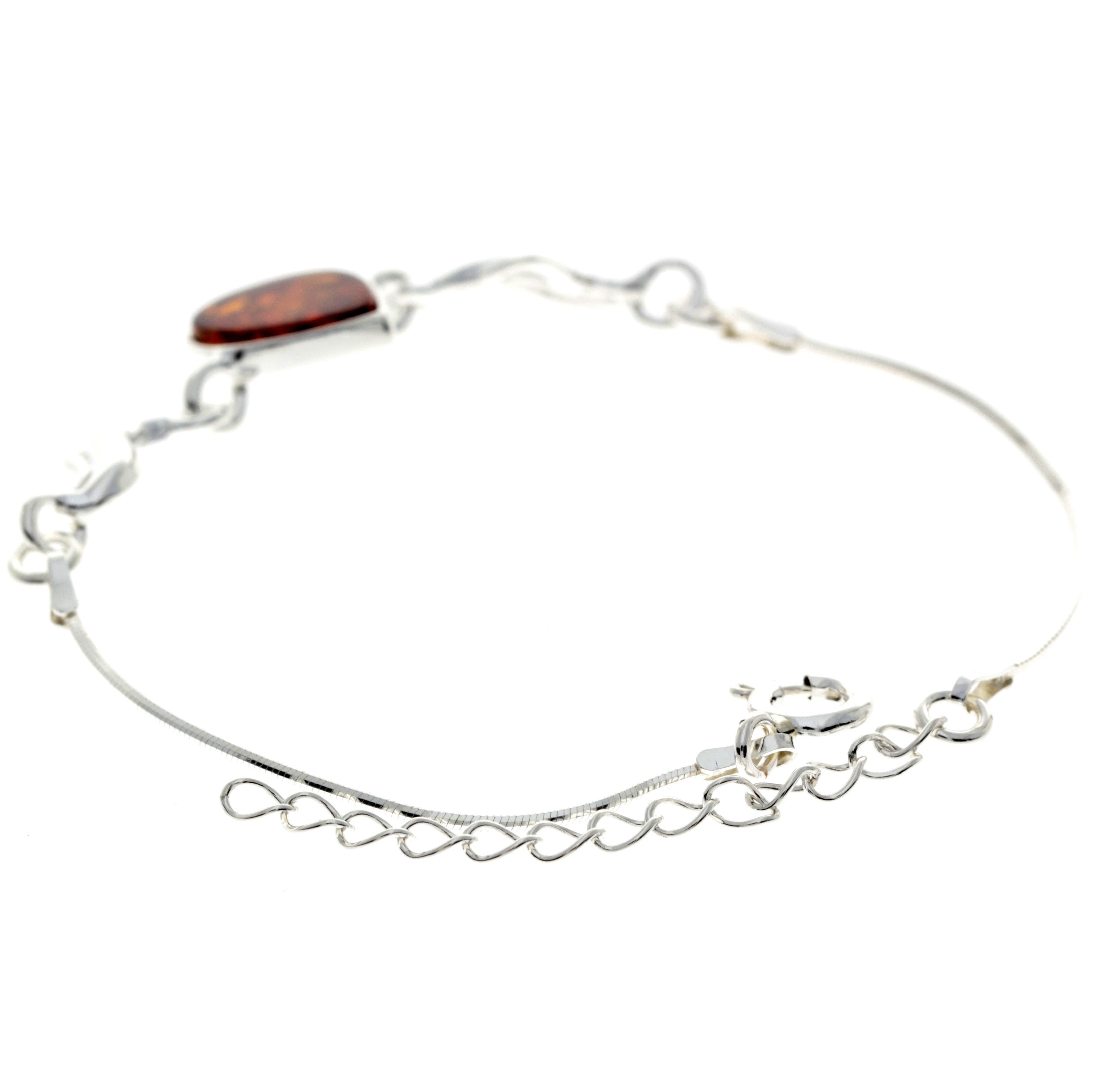 925 Sterling Silver & Baltic Amber Modern Adjustable Bracelet 20 cm - M552