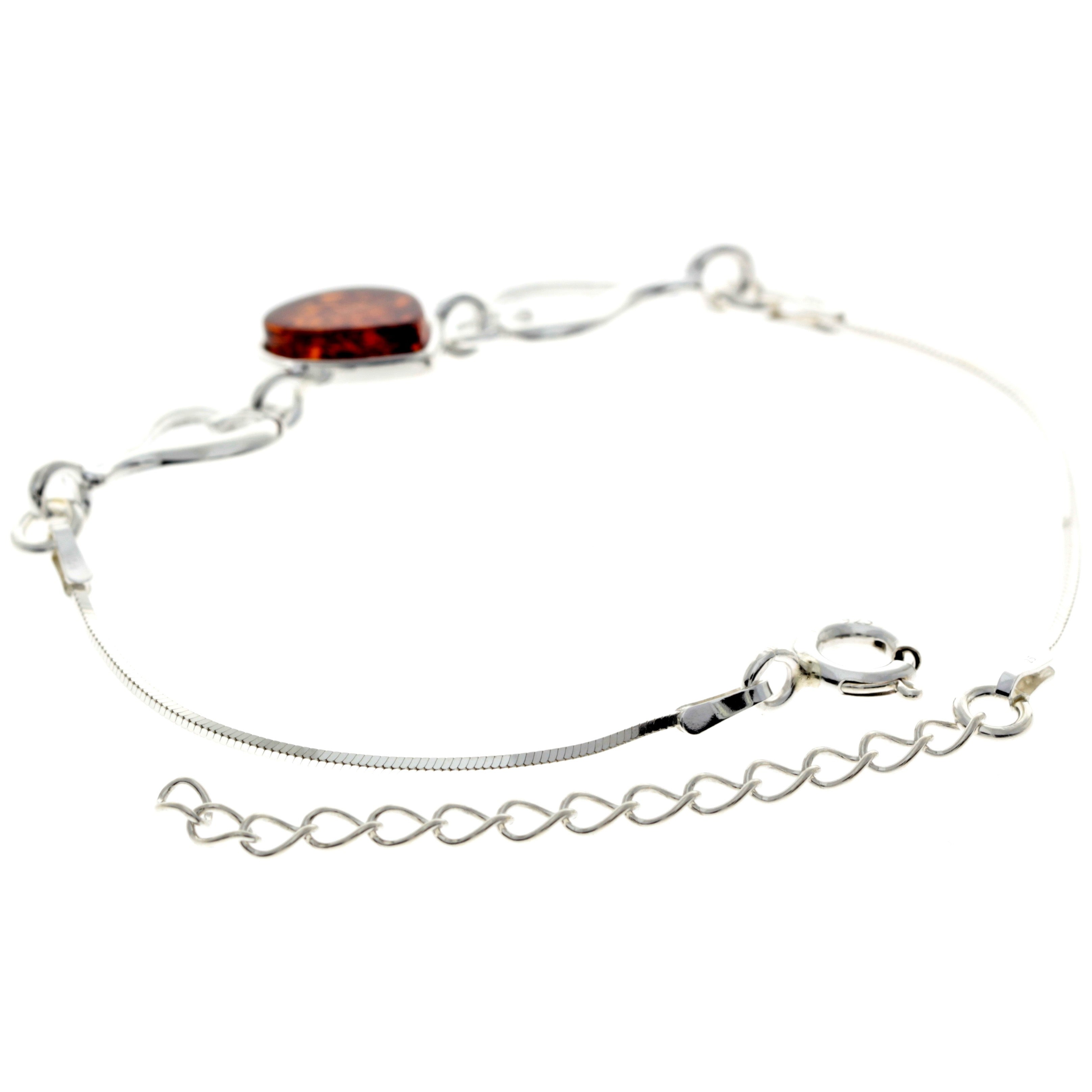925 Sterling Silver & Baltic Amber Adjustable Bracelet with Silver Hearts - M567