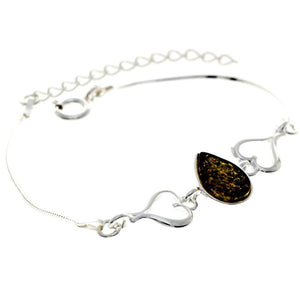 925 Sterling Silver & Baltic Amber Adjustable Bracelet with Silver Hearts - M567