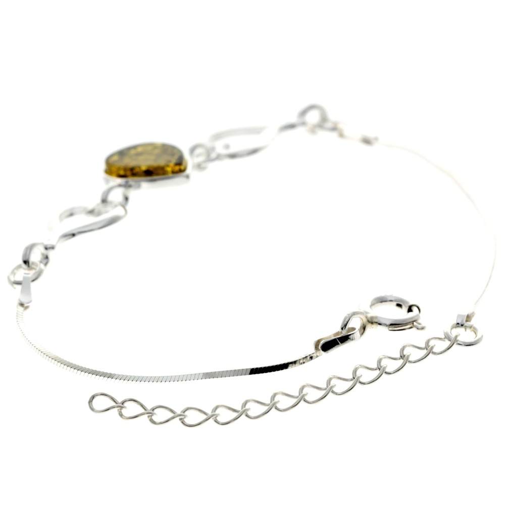 925 Sterling Silver & Baltic Amber Adjustable Bracelet with Silver Hearts - M567