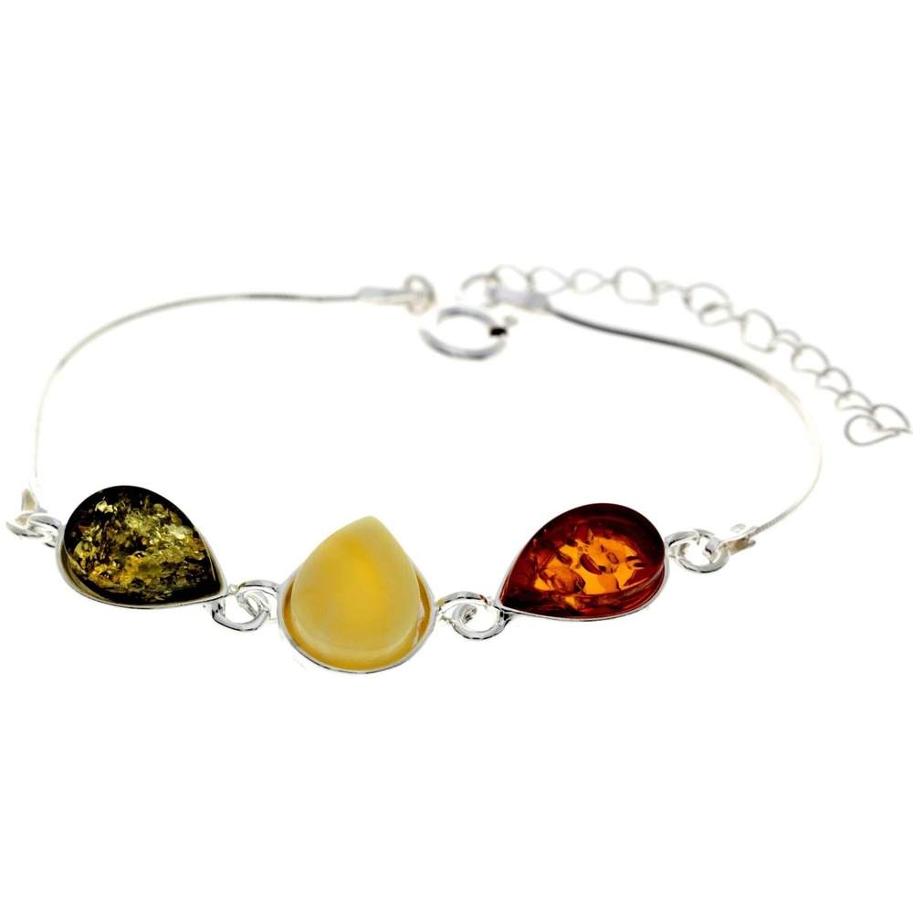 925 Sterling Silver & Baltic Amber Classic Adjustable Bracelet 20 cm - M554