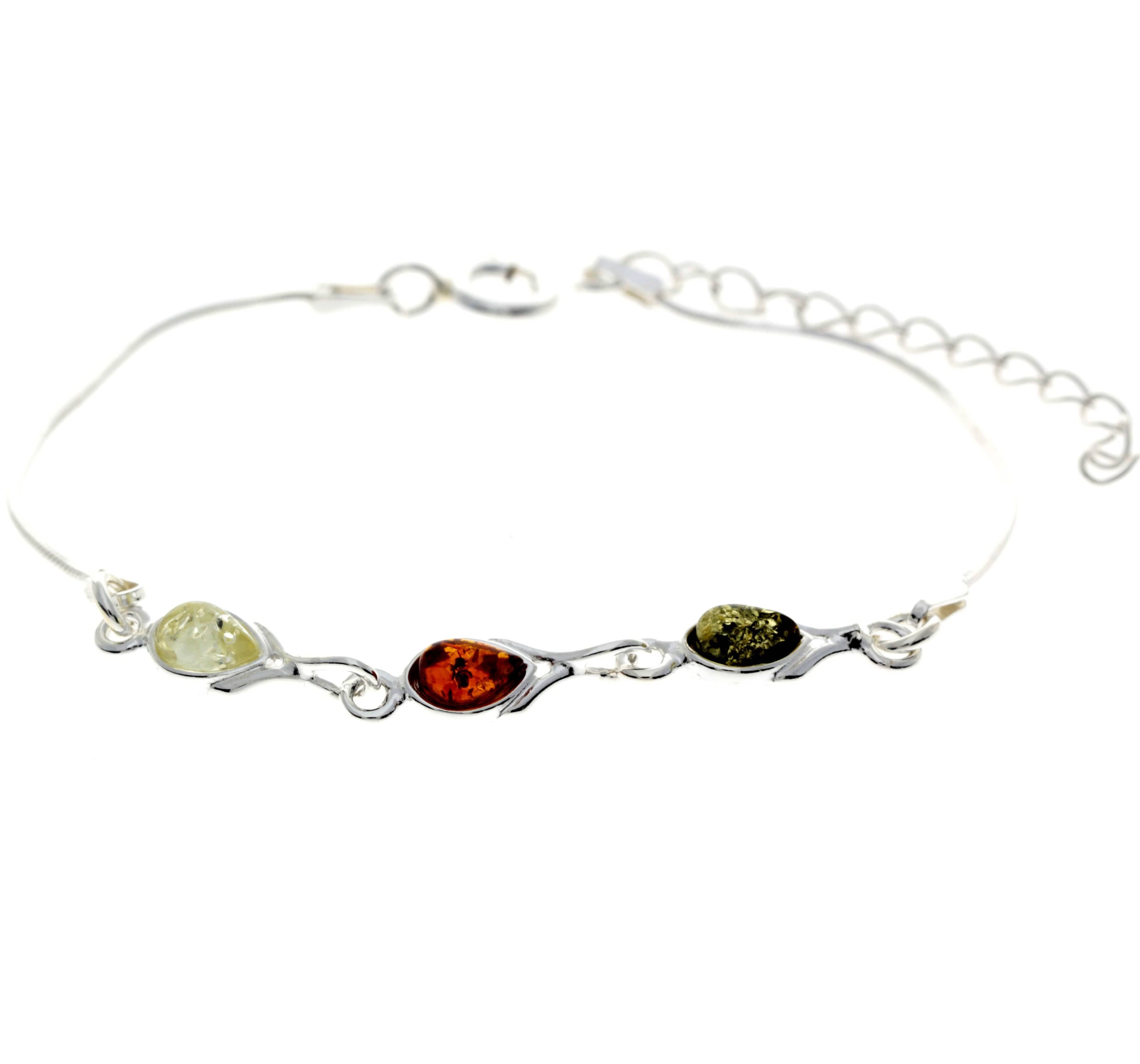 925 Sterling Silver & Baltic Amber Adjustable Bracelet - M568