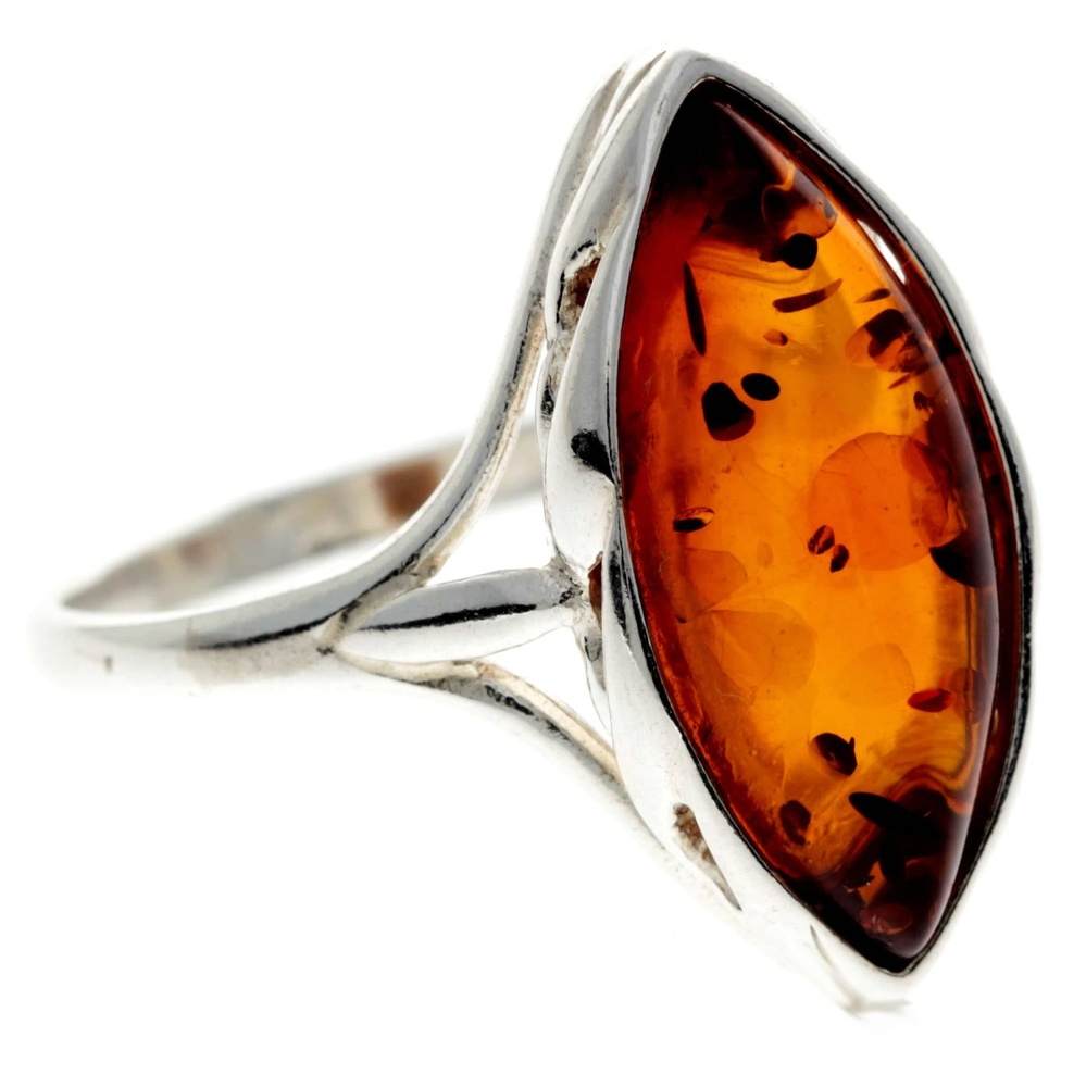 925 Sterling Silver & Baltic Amber Large Modern Ring - GL708