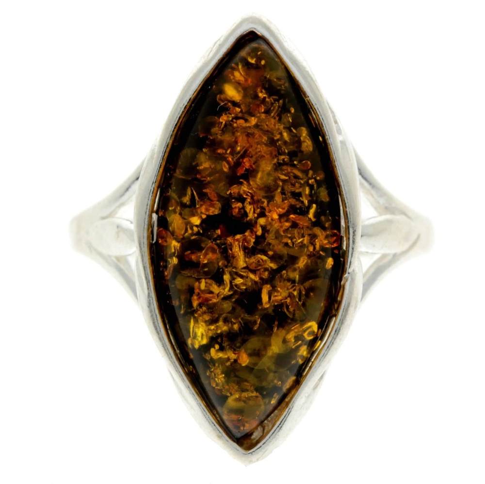 925 Sterling Silver & Baltic Amber Large Modern Ring - GL708