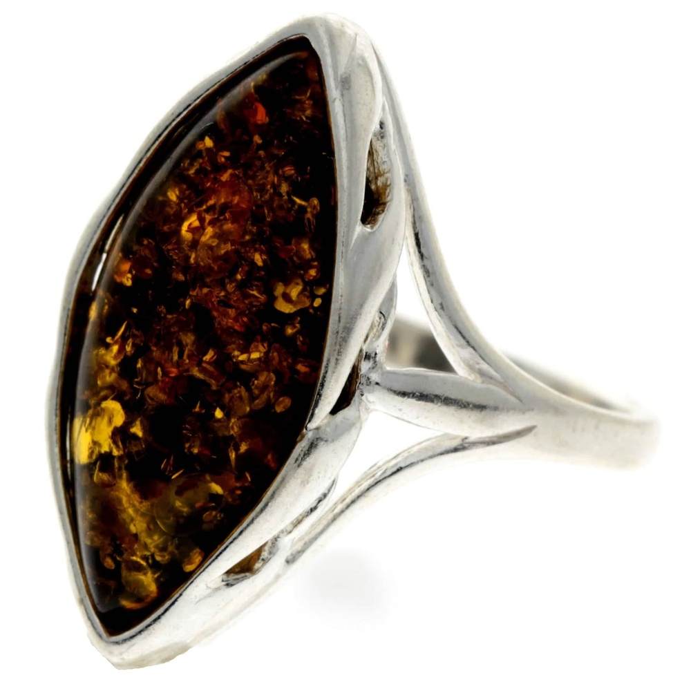 925 Sterling Silver & Baltic Amber Large Modern Ring - GL708