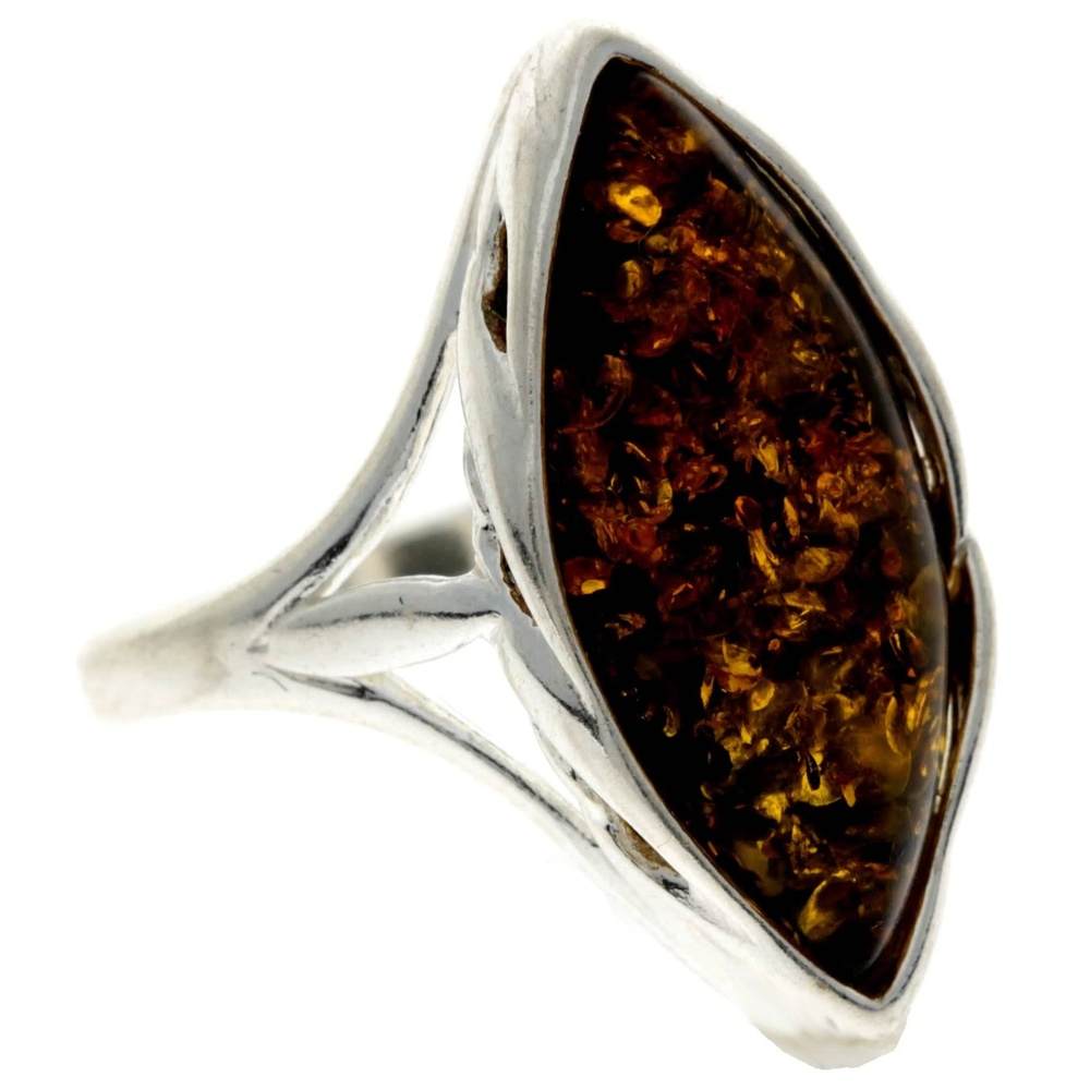 925 Sterling Silver & Baltic Amber Large Modern Ring - GL708