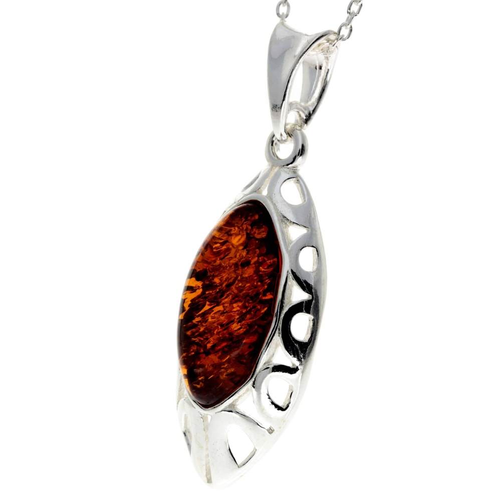 925 Sterling Silver & Baltic Amber Celtic Pendant - GL349