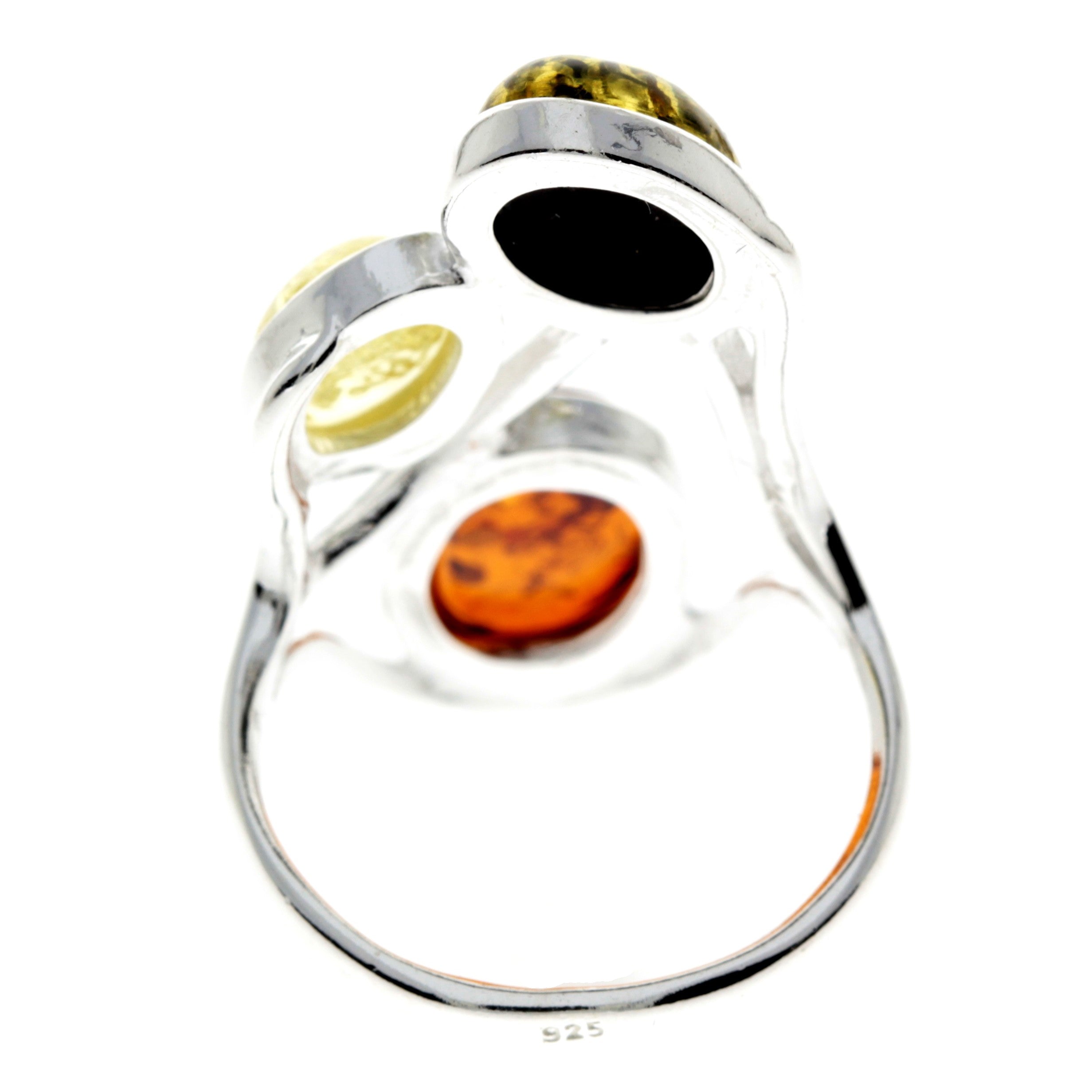 925 Sterling Silver & Baltic Amber 3 Stone Large Classic Ring - 7175