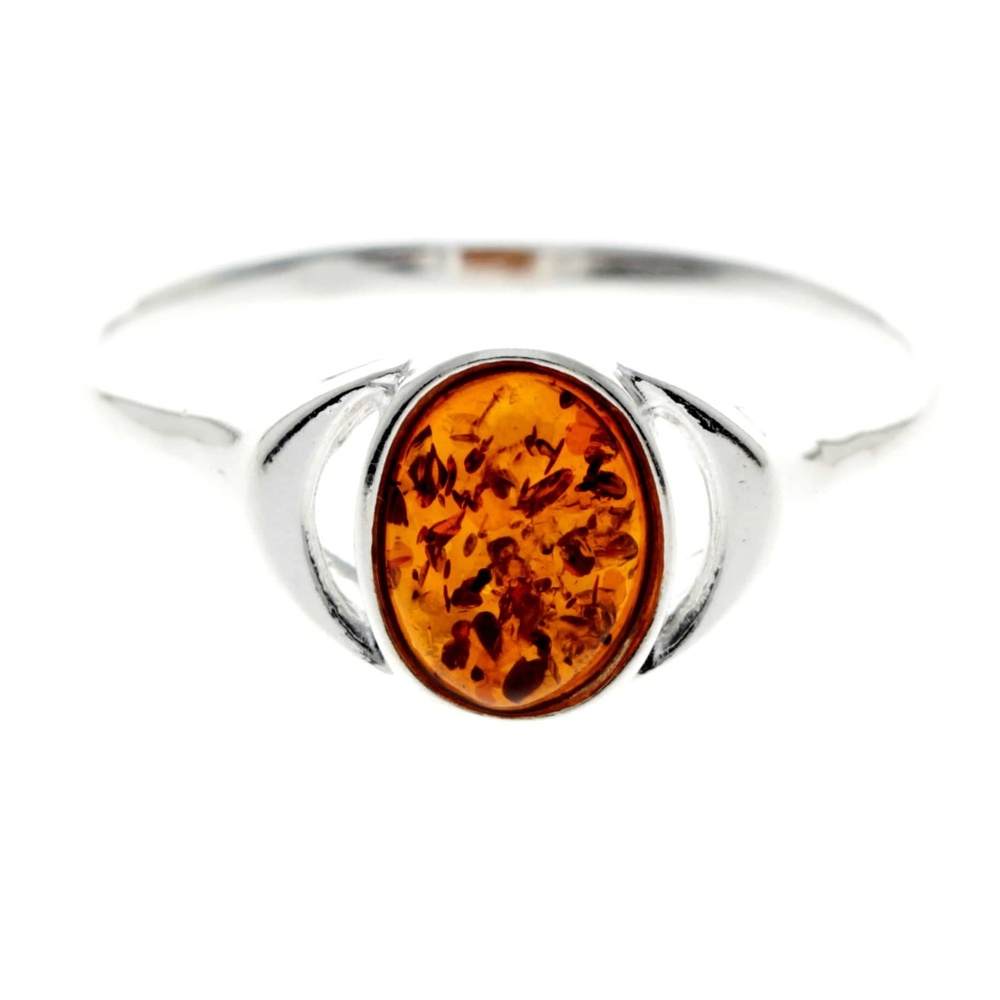 925 Sterling Silver & Oval Genuine Baltic Amber Classic Ring - 7265