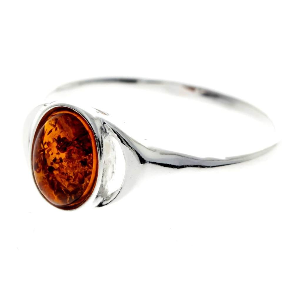 925 Sterling Silver & Oval Genuine Baltic Amber Classic Ring - 7265