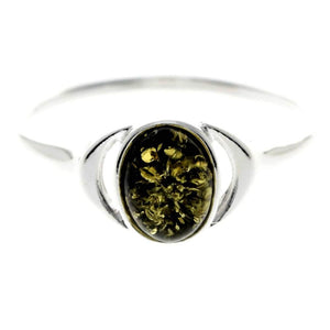 925 Sterling Silver & Oval Genuine Baltic Amber Classic Ring - 7265