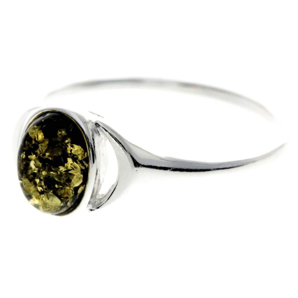 925 Sterling Silver & Oval Genuine Baltic Amber Classic Ring - 7265