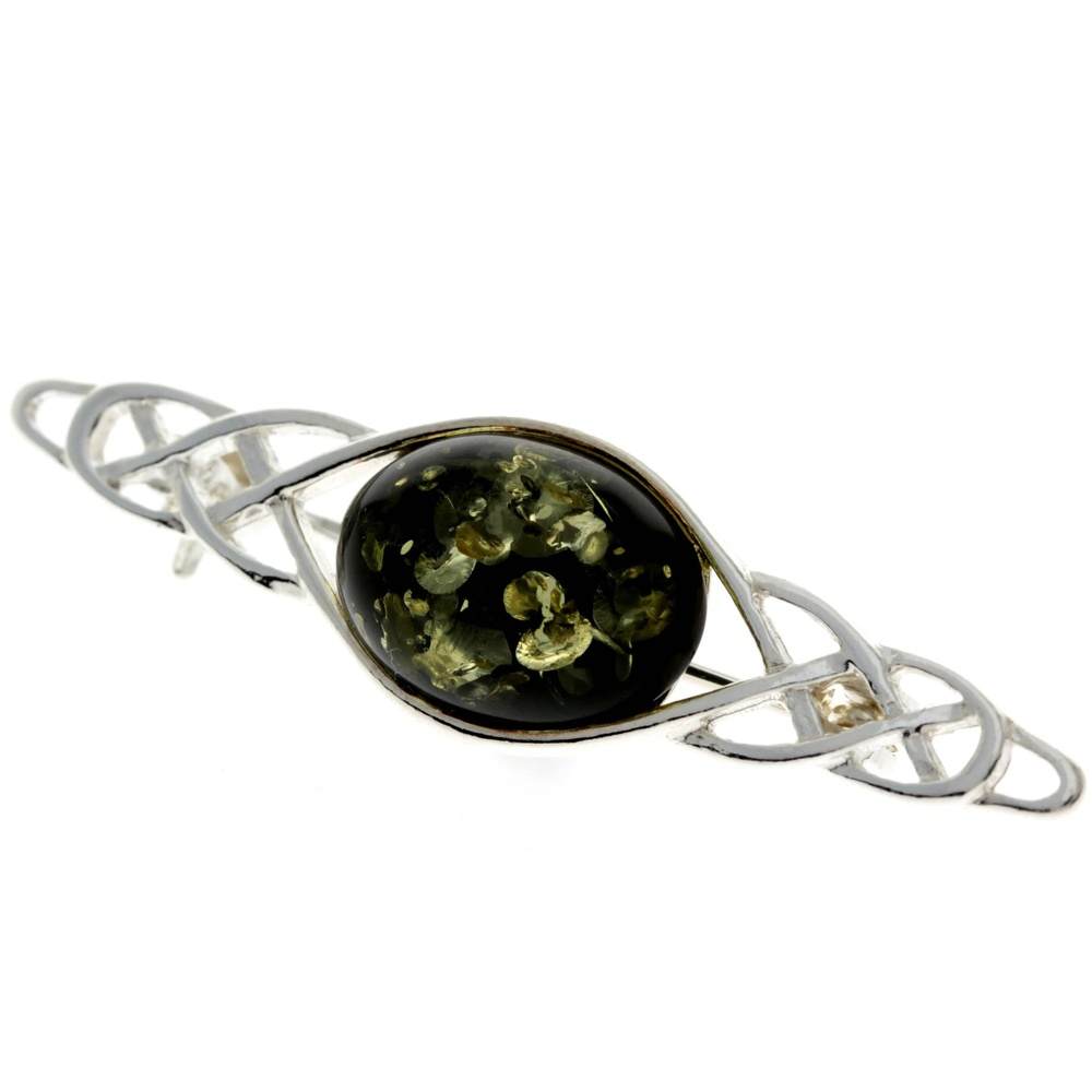 925 Sterling Silver & Baltic Amber Celtic Classic Brooch - GL806