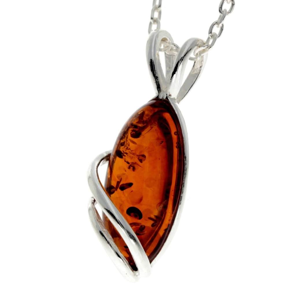 Little Oval Amber & 925 Sterling Silver Modern Pendant - GL271