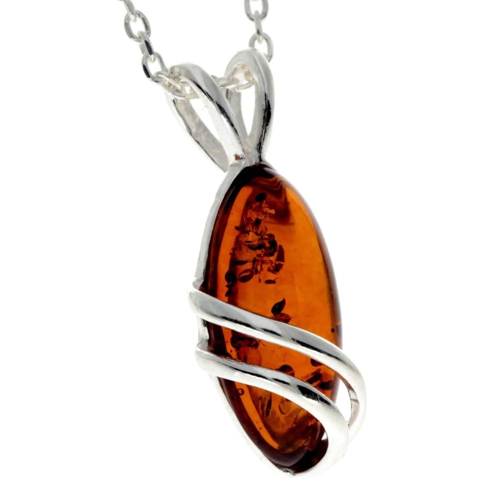 Little Oval Amber & 925 Sterling Silver Modern Pendant - GL271