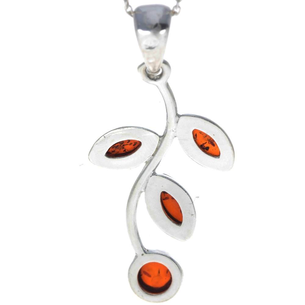 925 Sterling Silver & Baltic Amber Leaf Pendant - 1858