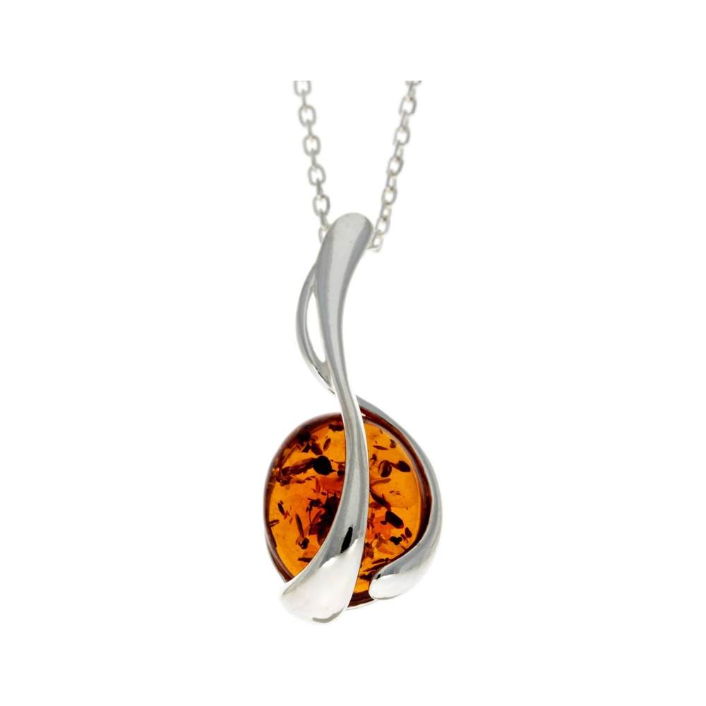 925 Sterling Silver & Baltic Amber Modern Treble Clef Pendant - GL373