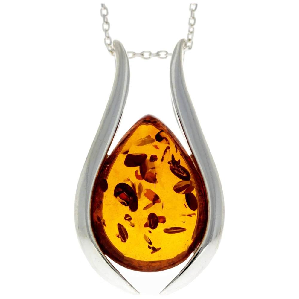 925 Sterling Silver & Baltic Amber Large Modern Pendant - GL213