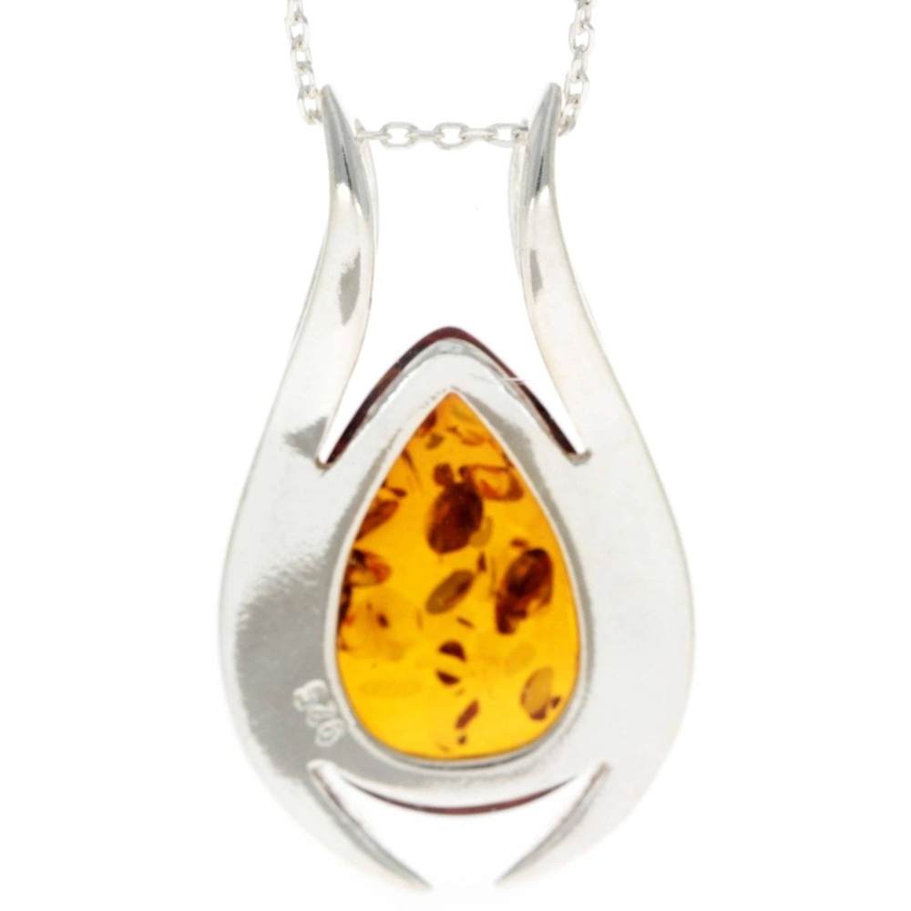 925 Sterling Silver & Baltic Amber Large Modern Pendant - GL213