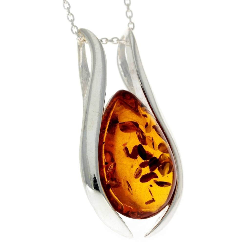 925 Sterling Silver & Baltic Amber Large Modern Pendant - GL213