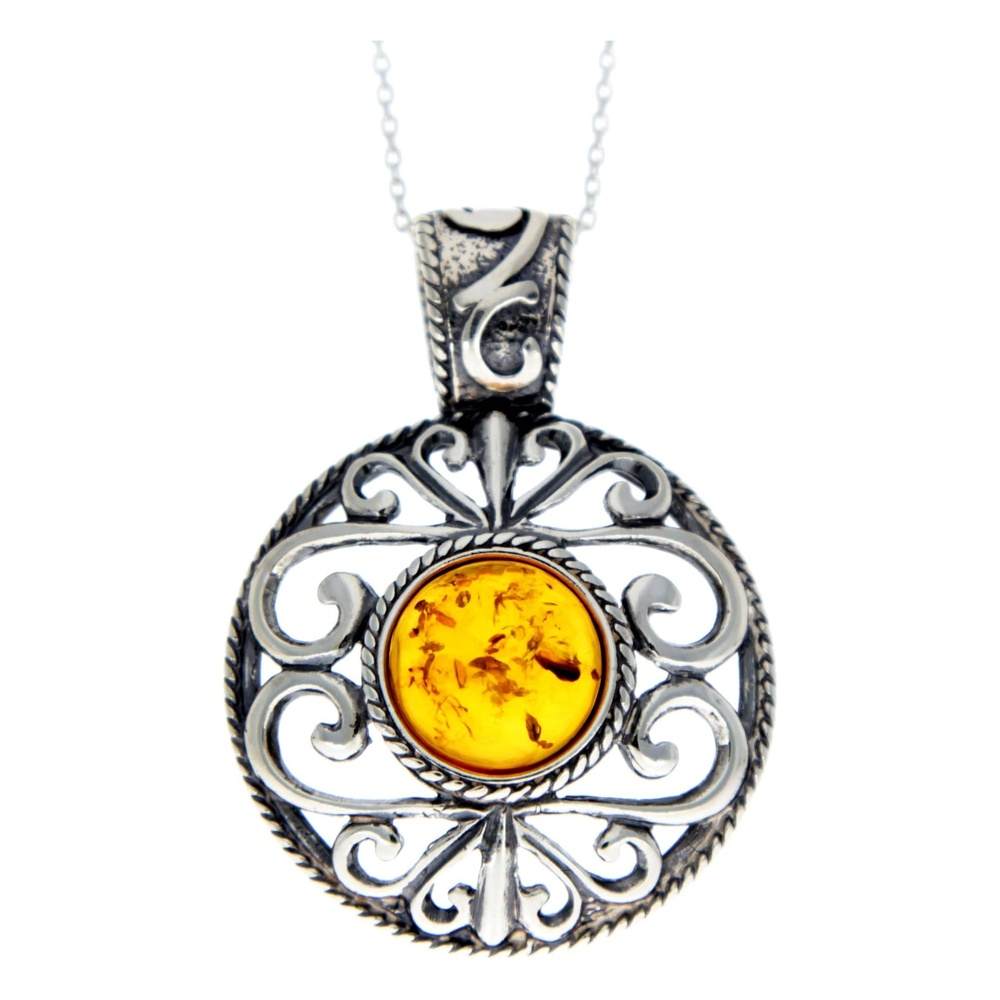 925 Sterling Silver & Baltic Amber Large Celtic Pendant - 1507