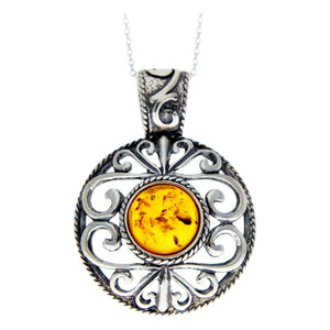 925 Sterling Silver & Baltic Amber Large Celtic Pendant - 1507