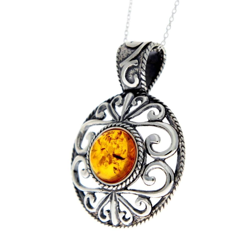 925 Sterling Silver & Baltic Amber Large Celtic Pendant - 1507