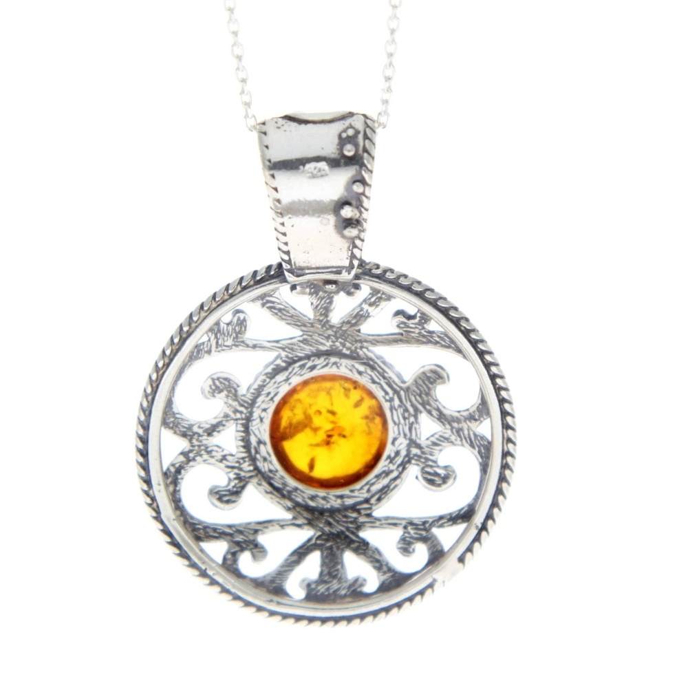 925 Sterling Silver & Baltic Amber Large Celtic Pendant - 1507