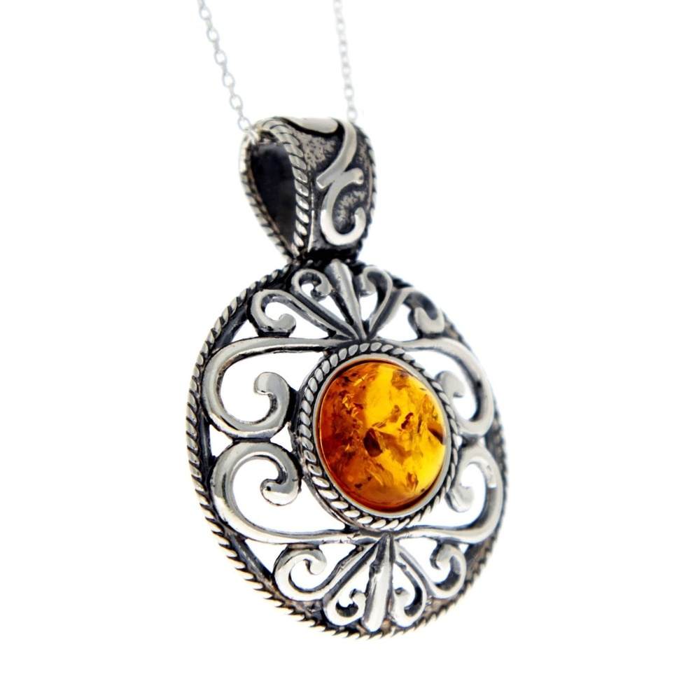 925 Sterling Silver & Baltic Amber Large Celtic Pendant - 1507