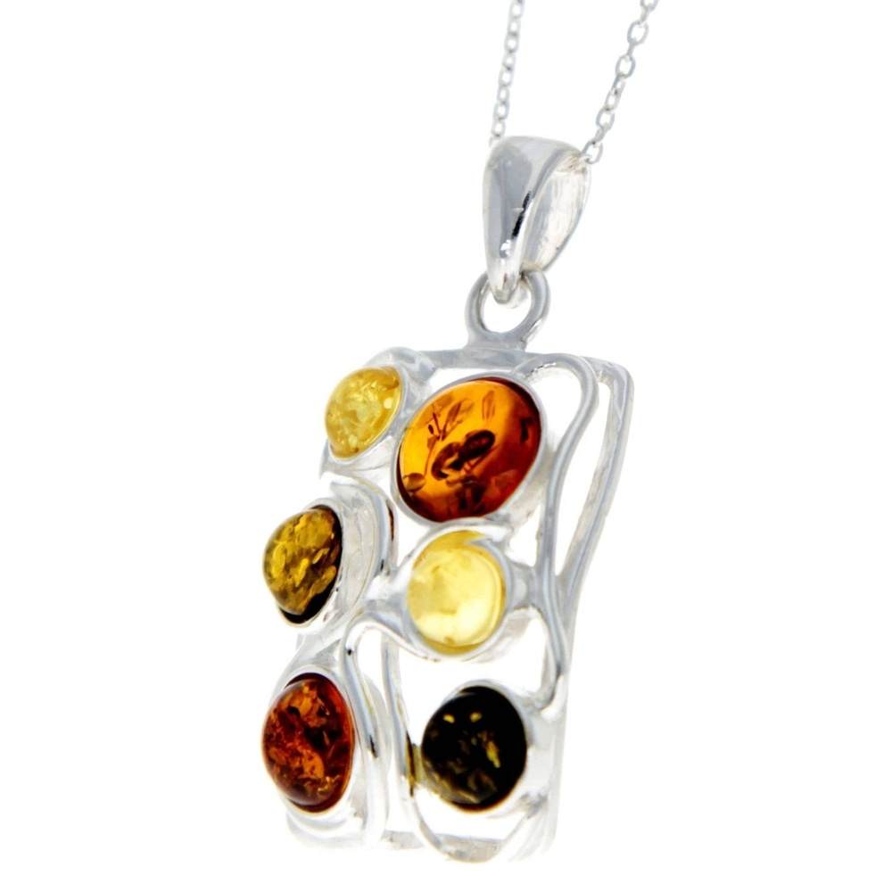 925 Sterling Silver & Baltic Amber Large Classic Pendant - 1810