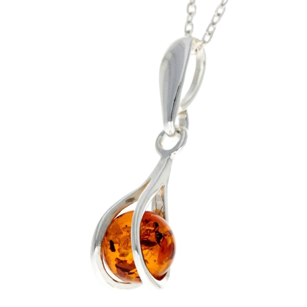 925 Sterling Silver & Baltic Amber Modern Ball Pendant - GL390