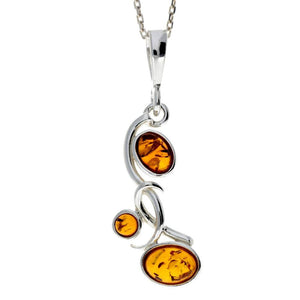 925 Sterling Silver & Baltic Amber Modern 3 Stone Pendant - M374