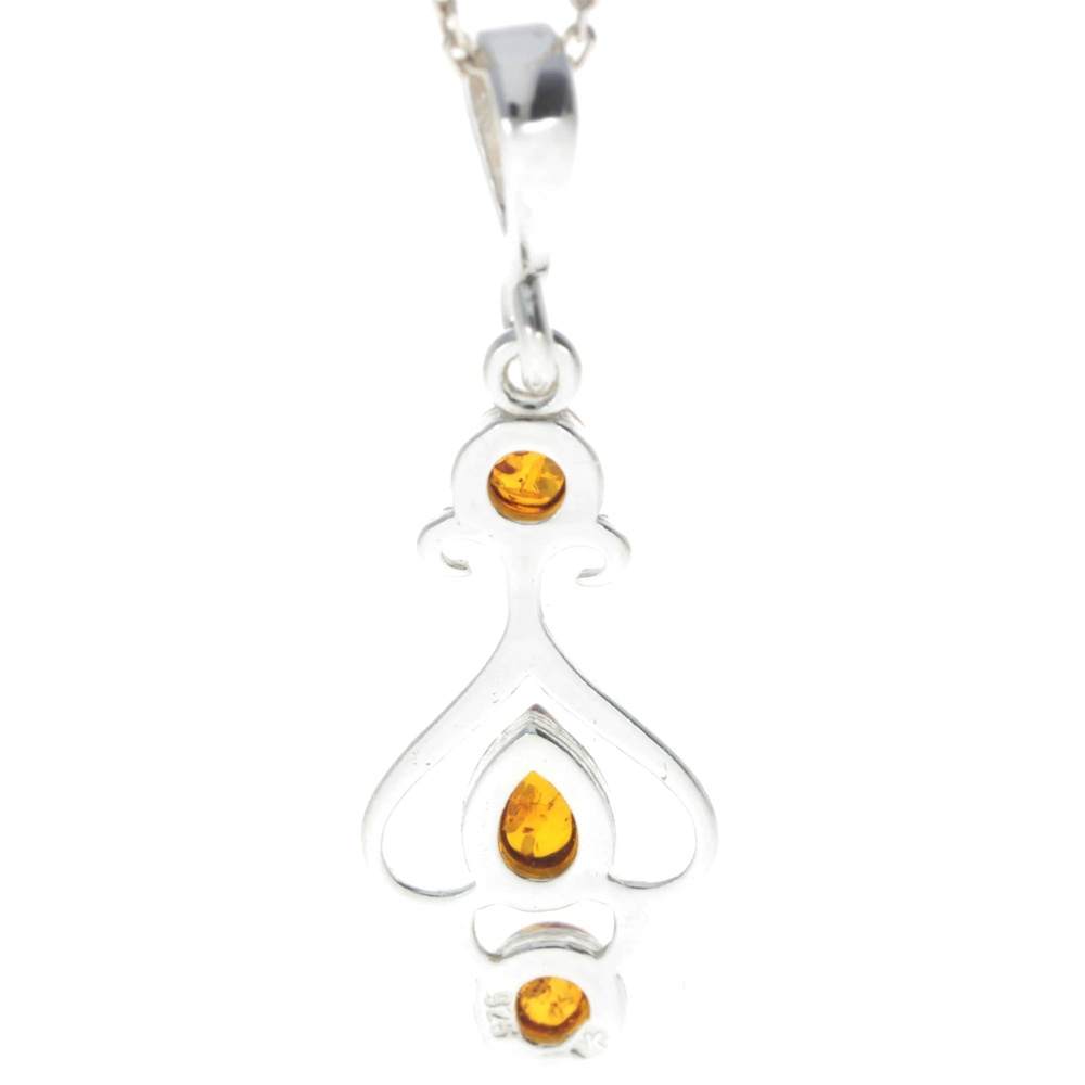 925 Sterling Silver & Baltic Amber Modern 3 Stone Pendant - M379